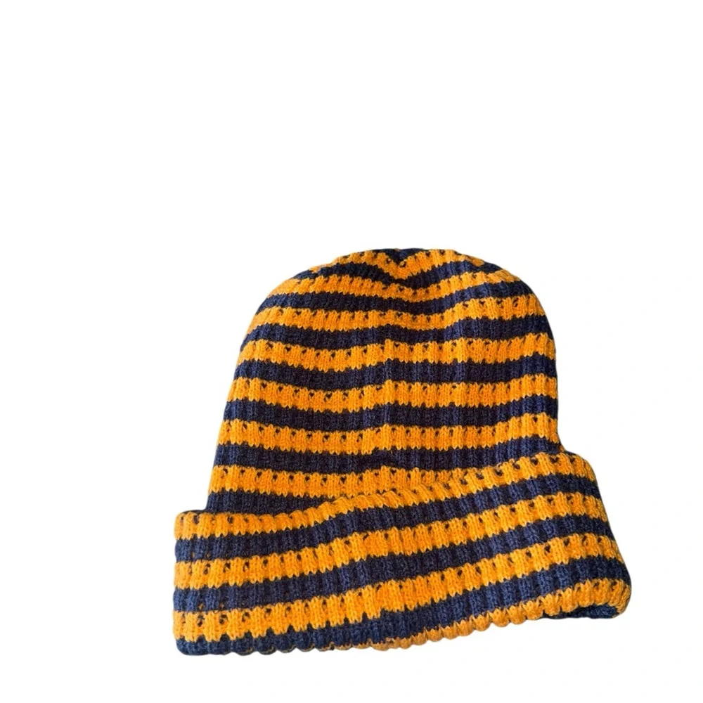 NWOT Free People  stripe it up cool down beanie - varsity orange